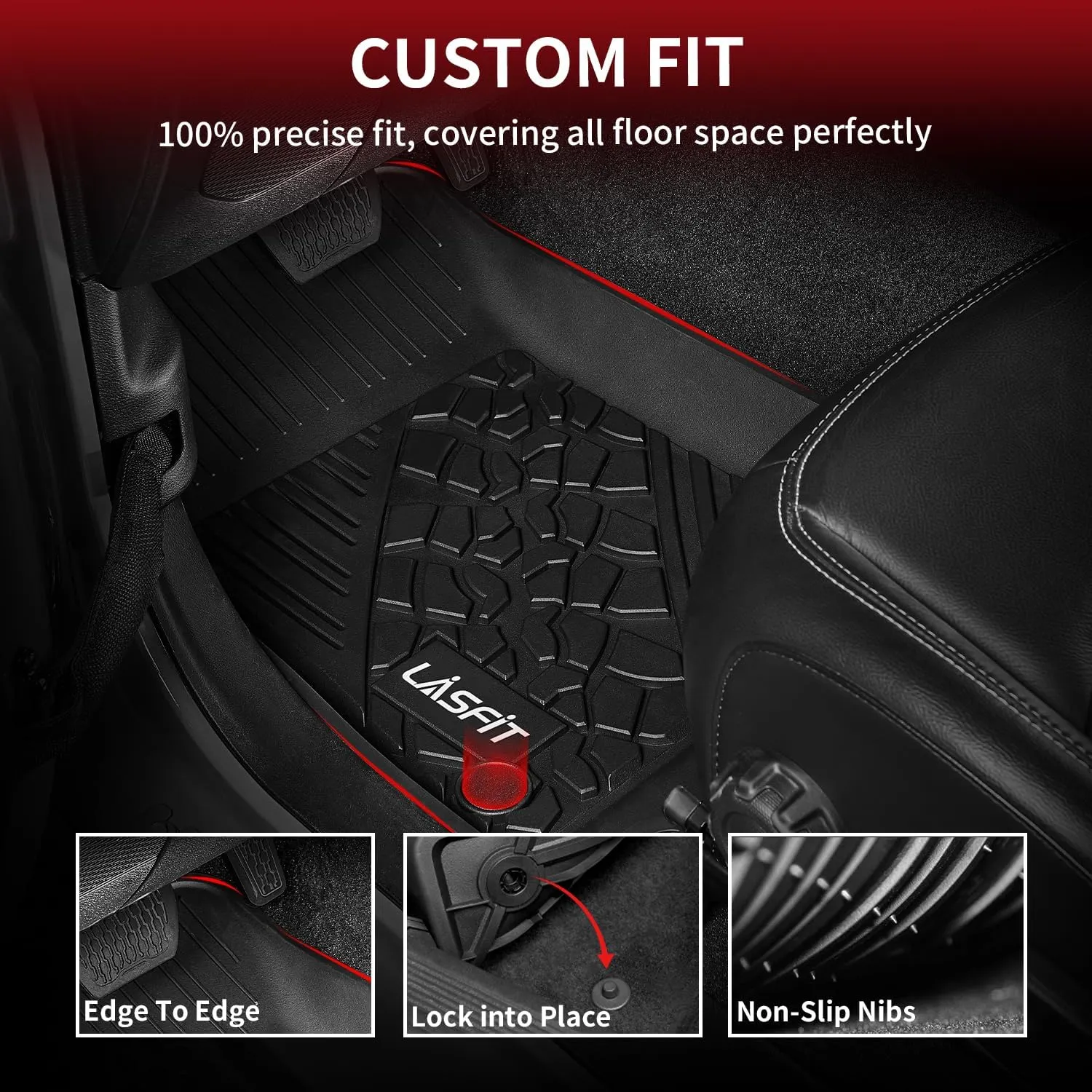 LASFIT Floor Mats for Jeep Wrangler JL 2018-2025 Unlimited 4 Door Only (Not Fit for JK or 4XE) All Weather TPE Custom Fit Car Mats Floor Liners 1st & 2nd Row, Black