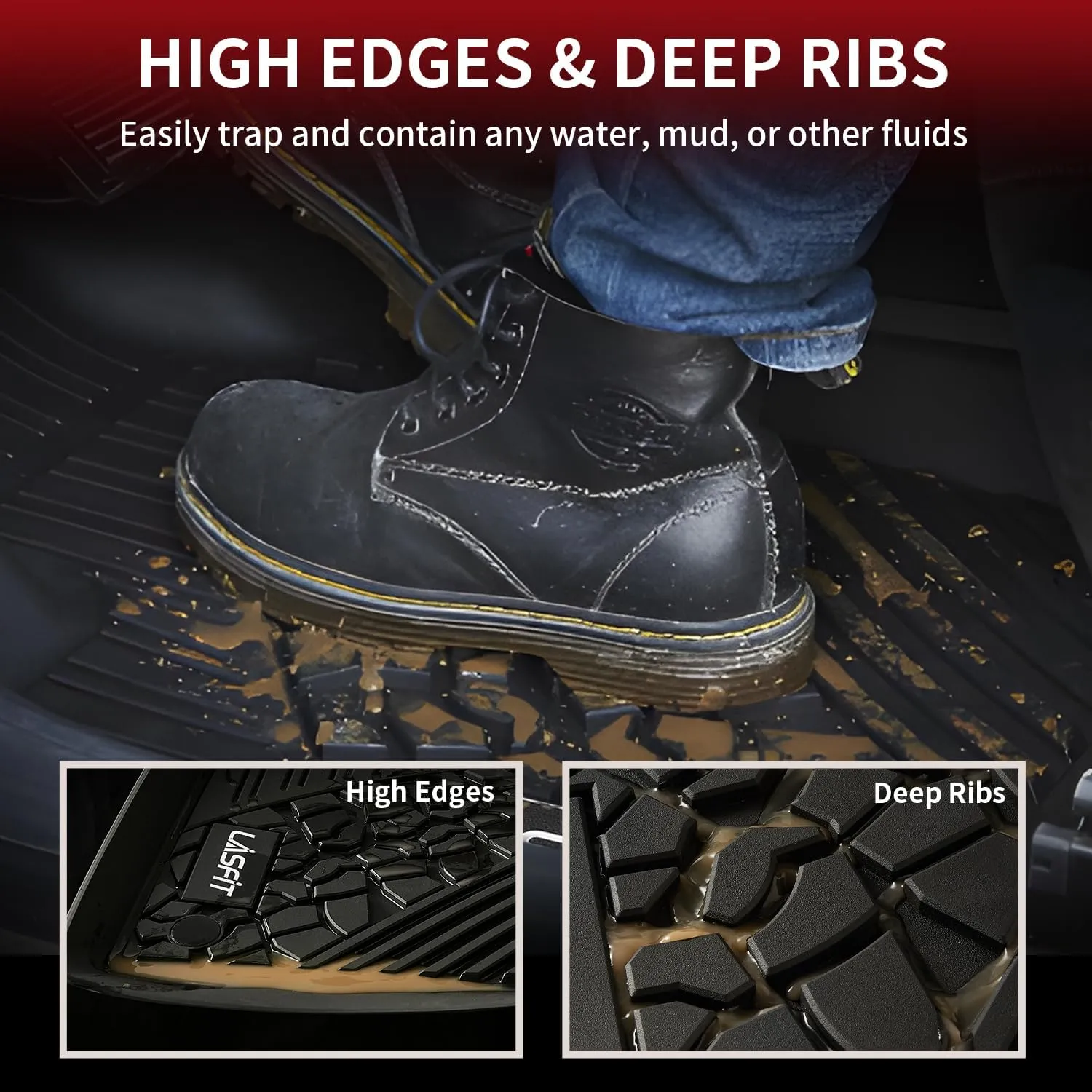 LASFIT Floor Mats for Jeep Wrangler JL 2018-2025 Unlimited 4 Door Only (Not Fit for JK or 4XE) All Weather TPE Custom Fit Car Mats Floor Liners 1st & 2nd Row, Black