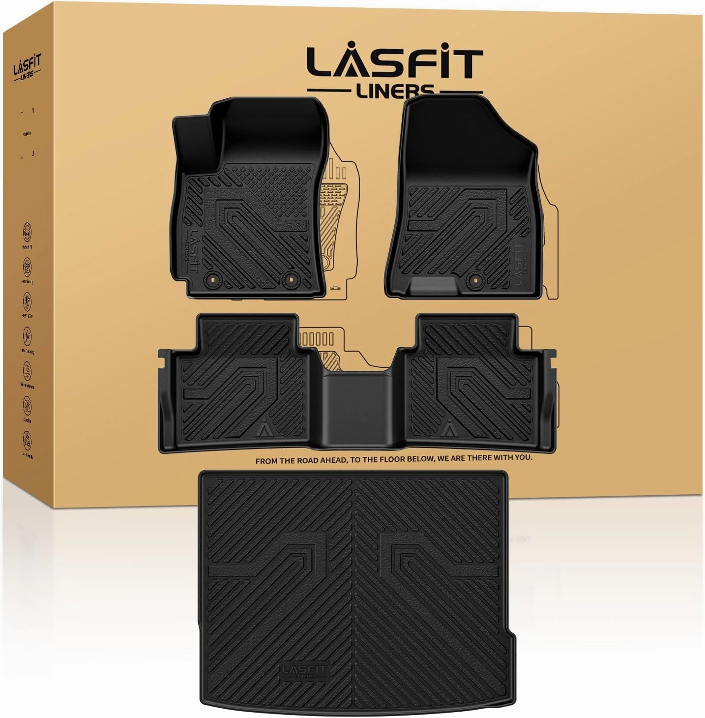 LASFIT Floor Mats & Cargo Mats Fits for Hyundai Kona 2025 2024 (Not for EV), All Weather TPE Custom Fit Floor Liners for 1st and 2nd Rows Car Mats & Trunk Mats, Black