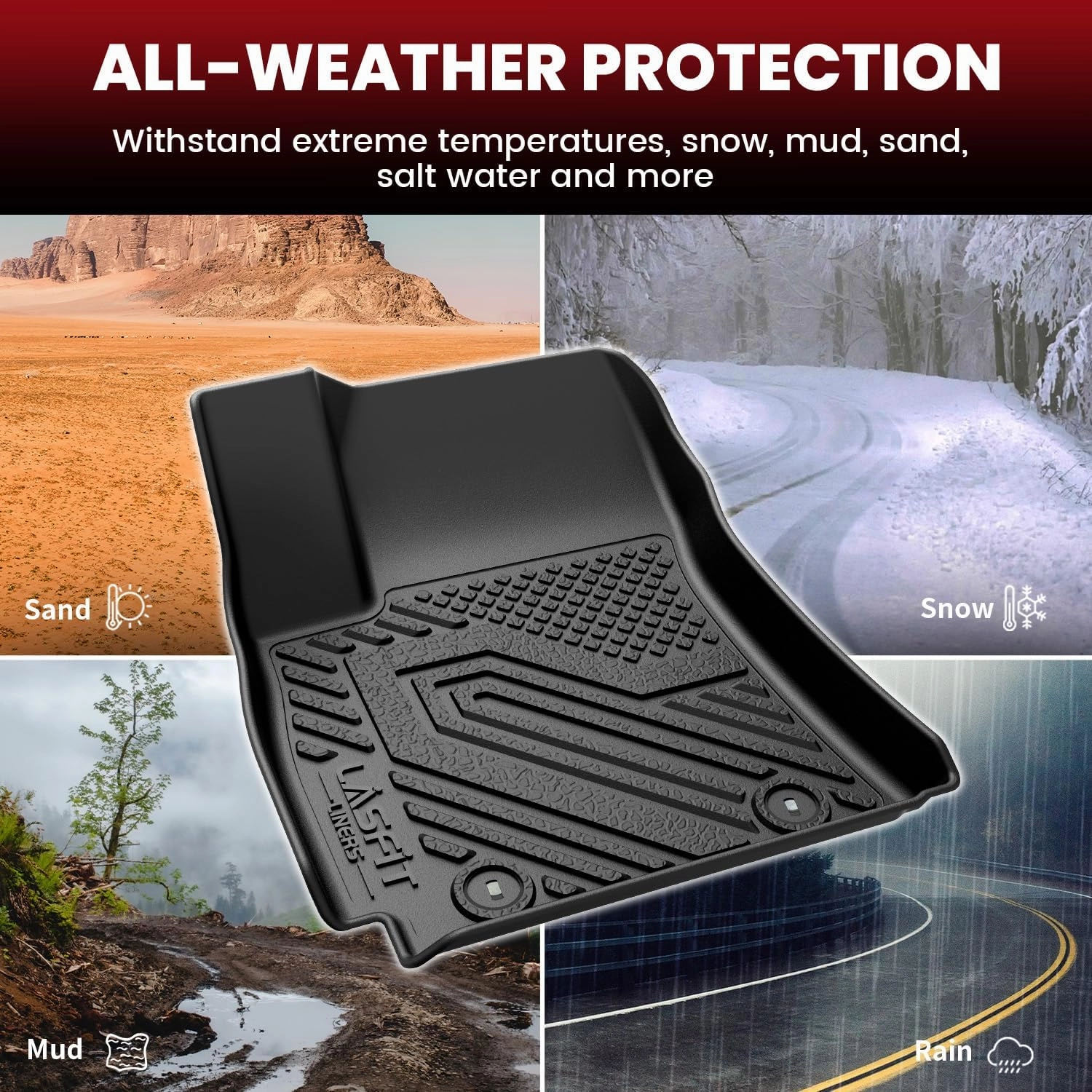 LASFIT Floor Mats & Cargo Mats Fits for Hyundai Kona 2025 2024 (Not for EV), All Weather TPE Custom Fit Floor Liners for 1st and 2nd Rows Car Mats & Trunk Mats, Black