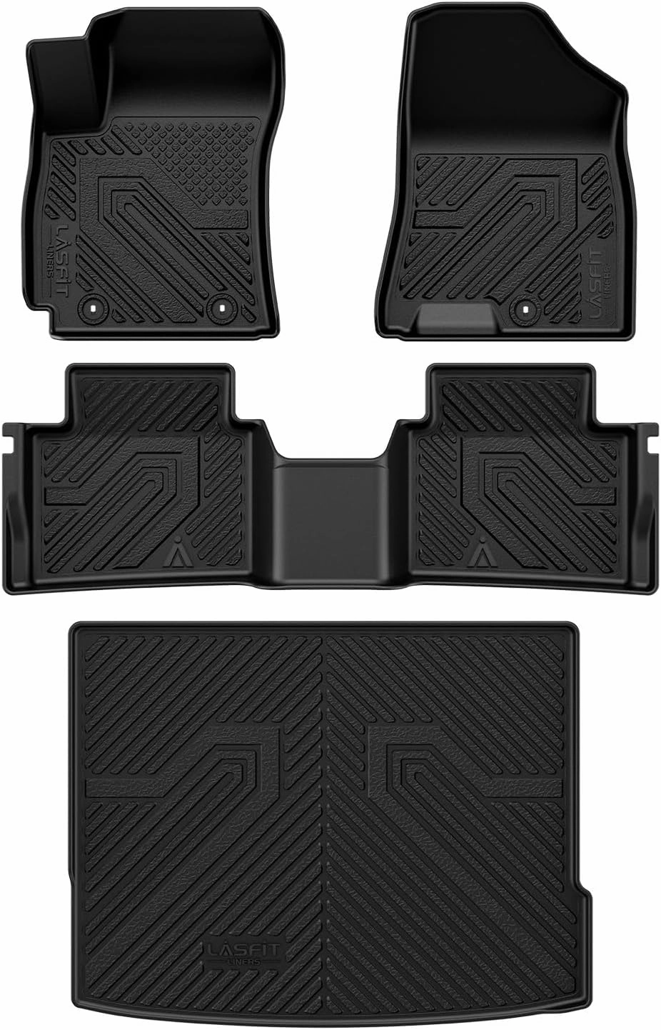 LASFIT Floor Mats & Cargo Mats Fits for Hyundai Kona 2025 2024 (Not for EV), All Weather TPE Custom Fit Floor Liners for 1st and 2nd Rows Car Mats & Trunk Mats, Black