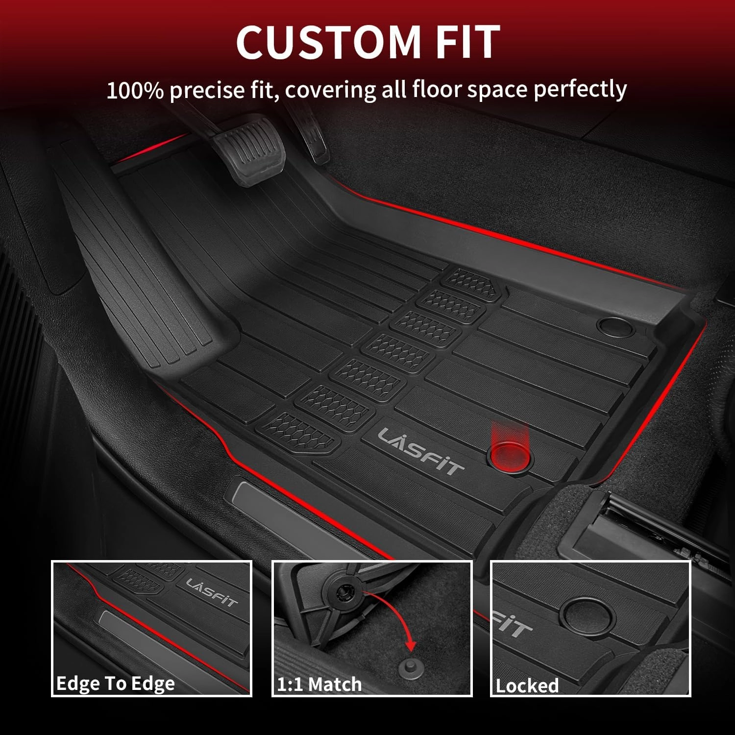 LASFIT Floor Mats & Trunk Mat for Jeep Grand Cherokee L 2021-2025 (ONLY for 6-Passenger Without Center Console) All Weather Custom Fit Car Floor Liners Black
