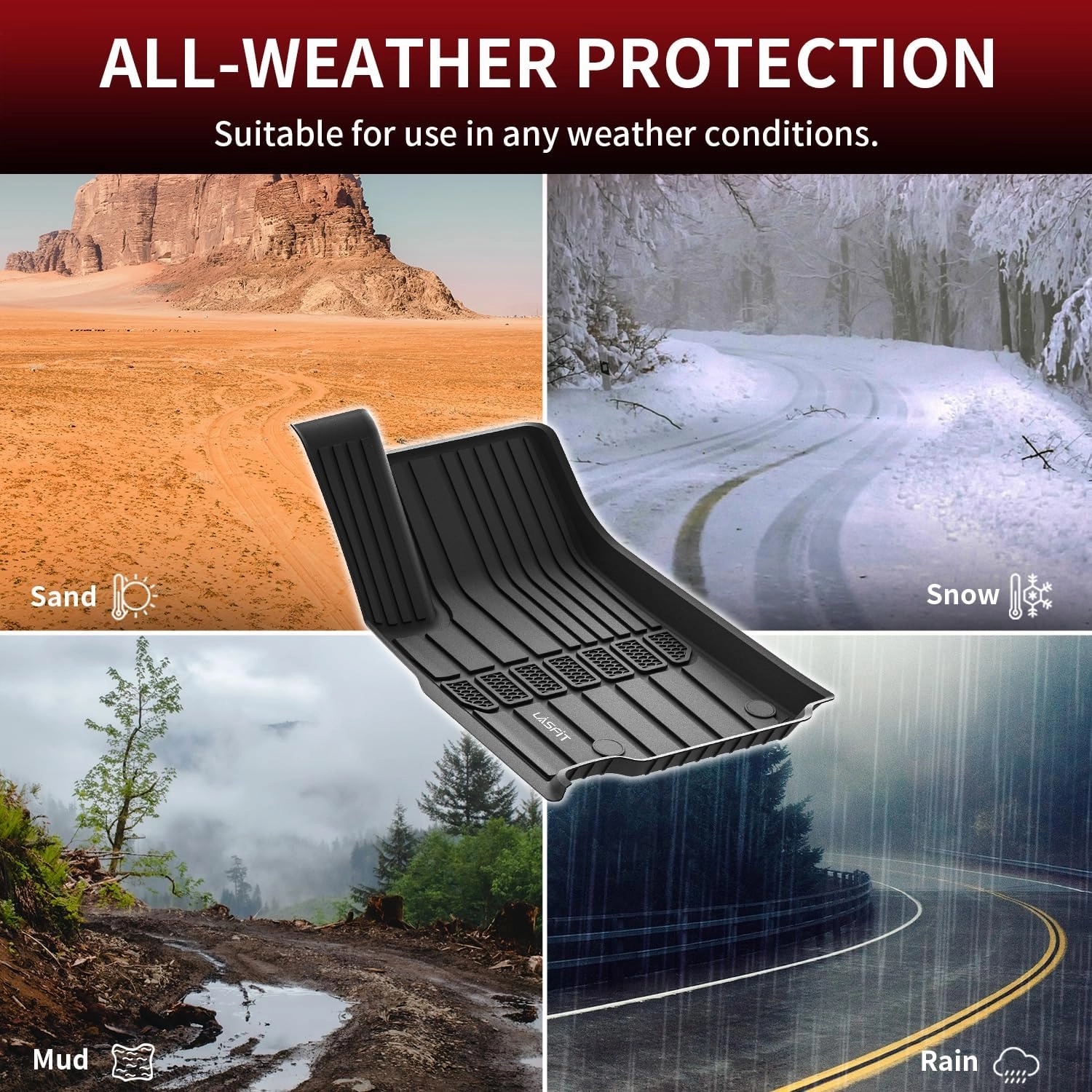 LASFIT Floor Mats & Trunk Mat for Jeep Grand Cherokee L 2021-2025 (ONLY for 6-Passenger Without Center Console) All Weather Custom Fit Car Floor Liners Black