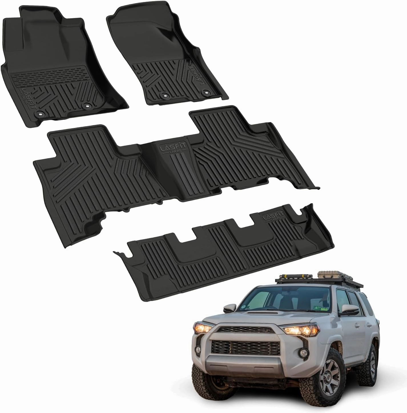 LASFIT Floor Mats for Toyota 4Runner 2013-2024 (Only for 7 Seats) All Weather Custom Fit Floor Liner for Toyota 4 Runner TPE Mats Front&Rear 3 Row Car Mats, Black