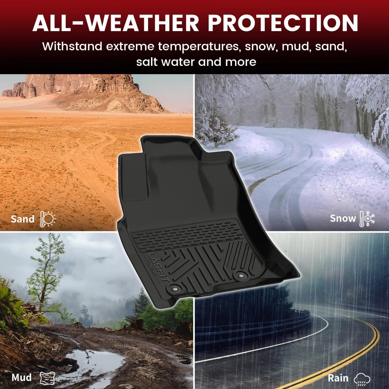 LASFIT Floor Mats for Toyota 4Runner 2013-2024 (Only for 7 Seats) All Weather Custom Fit Floor Liner for Toyota 4 Runner TPE Mats Front&Rear 3 Row Car Mats, Black