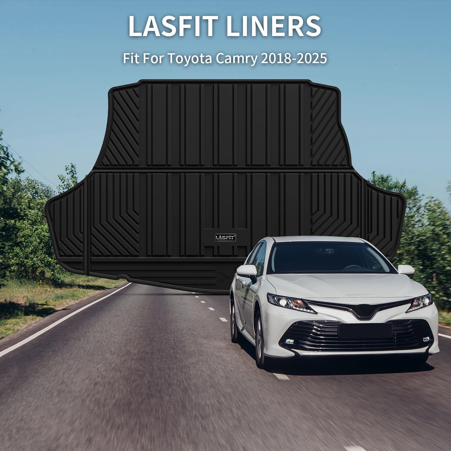 LASFIT Trunk Mat for Toyota Camry 2025 2024 2023 2022 2021 2020 2019 2018 Hybrid/L/LE/SE/TRD/XLE/XSE & for Toyota Avalon 2019-2022, TPE All Weather Custom Fit Trunk Liner for Camry 2018-2025, Black