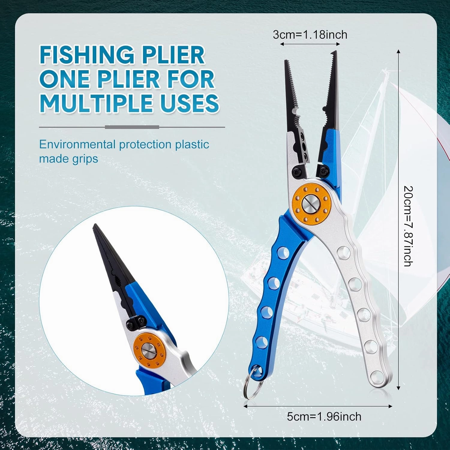 Lasnten 2 Pcs Fishing Pliers Saltwater Braid Cutters 7.8 Inch Fishing Hook Remover Split Ring Fishing Tools with Sheath and Lanyard Gear Gifts for Fish Line Cutting Boat Fly Ice Fishing Accessories