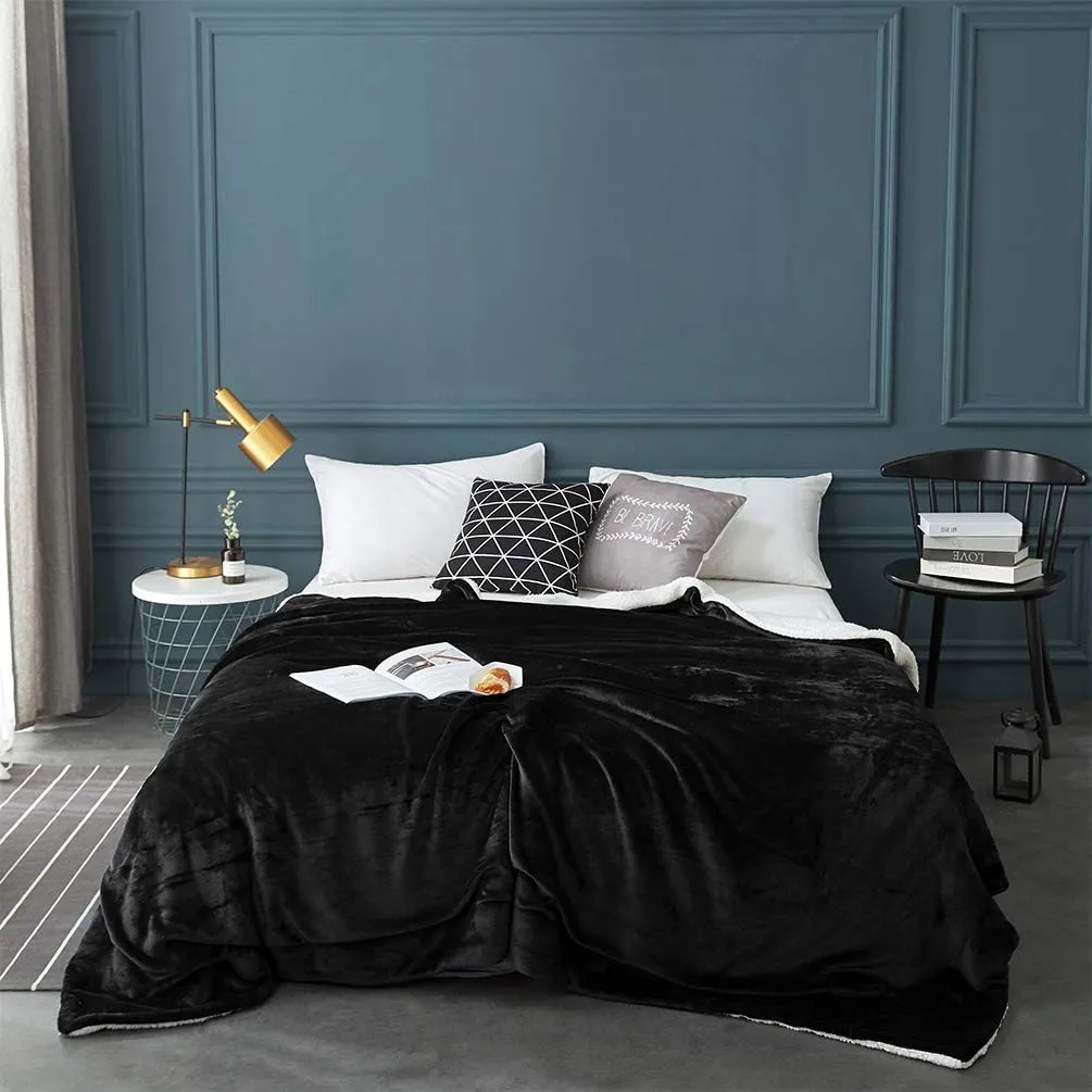 LBRO2M Sherpa Fleece Bed Blanket Fuzzy Plush Warm Super Soft Cozy Fluffy Microfiber Couch (Black, Twin(65x90 Inches))