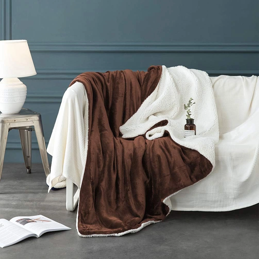 LBRO2M Sherpa Fleece Bed Blanket King Size Super Soft Fuzzy Plush Warm Cozy Fluffy Microfiber Couch Throw Velvet Double Reversible Luxurious Blankets,Brown