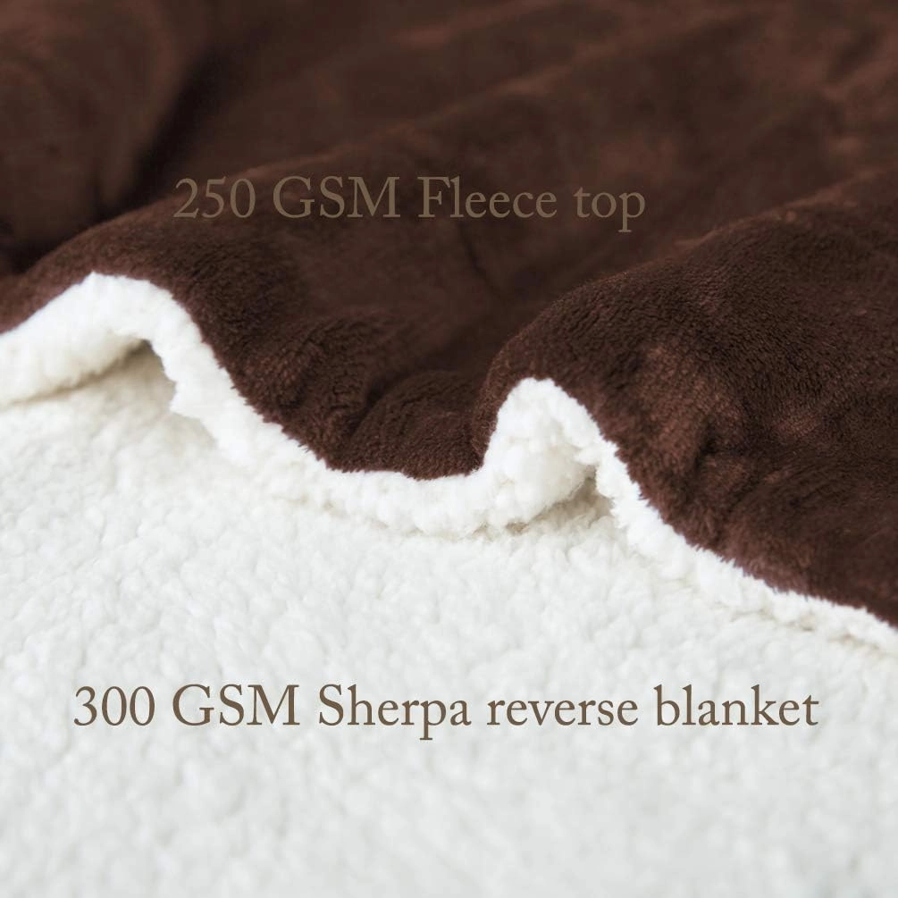LBRO2M Sherpa Fleece Bed Blanket King Size Super Soft Fuzzy Plush Warm Cozy Fluffy Microfiber Couch Throw Velvet Double Reversible Luxurious Blankets,Brown