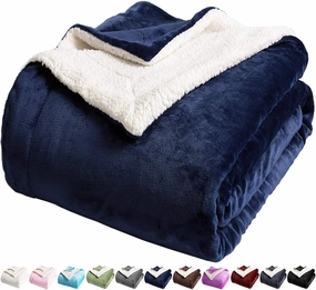 LBRO2M Sherpa Fleece Bed Blanket King Size Super Soft Fuzzy Plush Warm Cozy Fluffy Microfiber Couch Throw Velvet Double Reversible Luxurious Blankets,Navy Blue