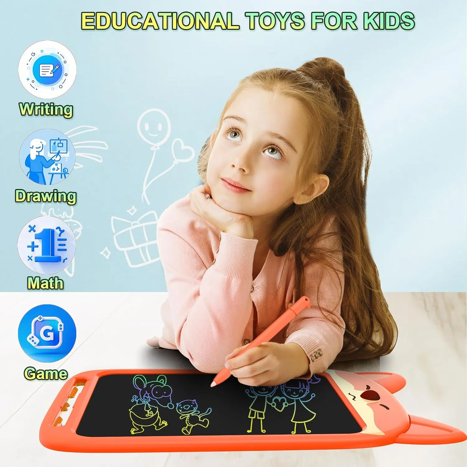 LCD Writing Tablet 10 Inch, Doodle Board Toy, Cute Fox Drawing Pad for Kids Ages 2-6 - Educational Gift for Christmas & Birthday (Fox)