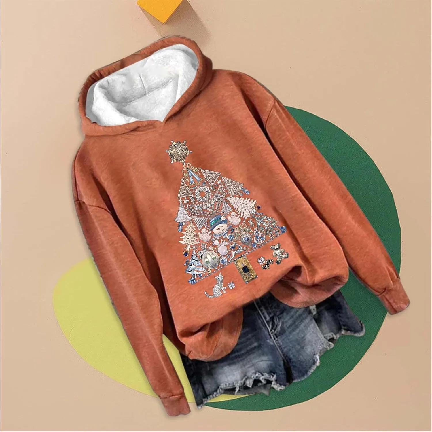 LCMTWX Women's Graphic Hoodies Color Crew Neck Sleeved Christmas Print Hoodie Midweight Long Sleeve Hoodie For Women Hoodie F