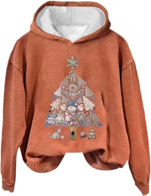 LCMTWX Women's Graphic Hoodies Color Crew Neck Sleeved Christmas Print Hoodie Midweight Long Sleeve Hoodie For Women Hoodie F