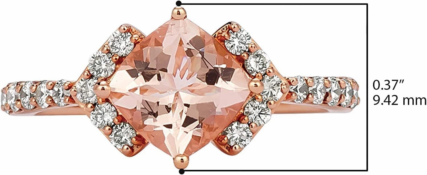 LE VIAN 3/8 Carat Diamond and 1 1/4 Carat Pink Morganite Statement Ring for Women I 14k Rose Gold Ring for Her with Cushion Cut Gemstone (SI1-SI2, 0.37 cttw) Promise Anniversary Band Size 5 to 10