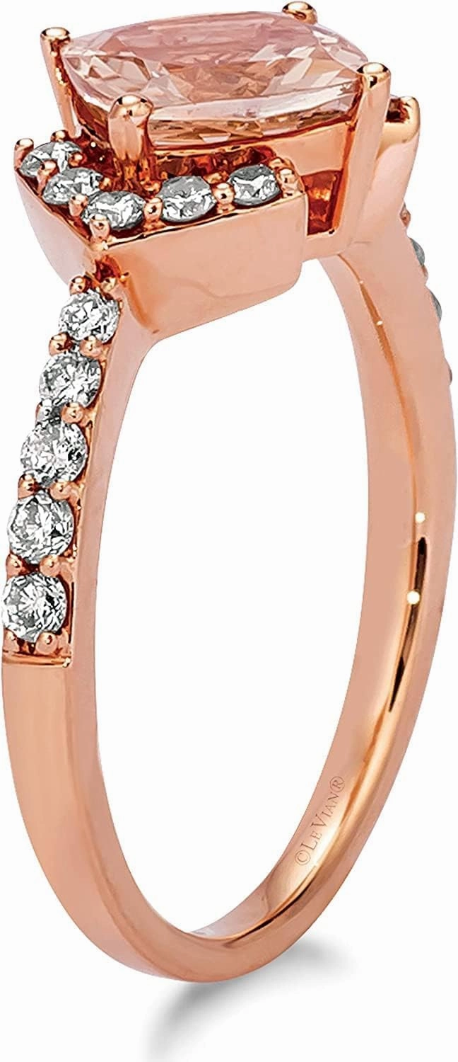 LE VIAN 3/8 Carat Diamond and 1 1/4 Carat Pink Morganite Statement Ring for Women I 14k Rose Gold Ring for Her with Cushion Cut Gemstone (SI1-SI2, 0.37 cttw) Promise Anniversary Band Size 5 to 10