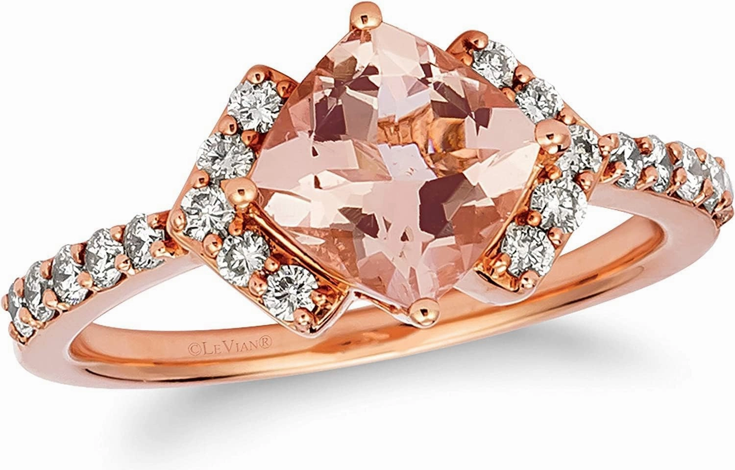 LE VIAN 3/8 Carat Diamond and 1 1/4 Carat Pink Morganite Statement Ring for Women I 14k Rose Gold Ring for Her with Cushion Cut Gemstone (SI1-SI2, 0.37 cttw) Promise Anniversary Band Size 5 to 10