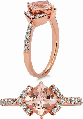 LE VIAN 3/8 Carat Diamond and 1 1/4 Carat Pink Morganite Statement Ring for Women I 14k Rose Gold Ring for Her with Cushion Cut Gemstone (SI1-SI2, 0.37 cttw) Promise Anniversary Band Size 5 to 10