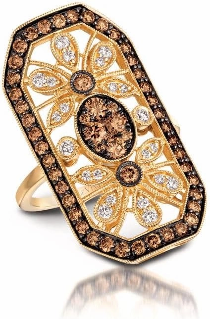 LE VIAN Vanilla Diamond Chocolate Diamond Statement Ring for Women I 14k Yellow Gold Ring for Her (G-H/Brown, VS2-SI1, 1.47 cttw) Promise Wedding Anniversary Band Size 7
