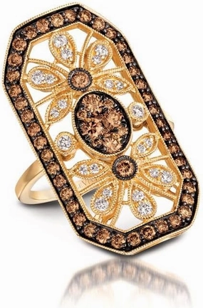 LE VIAN Vanilla Diamond Chocolate Diamond Statement Ring for Women I 14k Yellow Gold Ring for Her (G-H/Brown, VS2-SI1, 1.47 cttw) Promise Wedding Anniversary Band Size 7