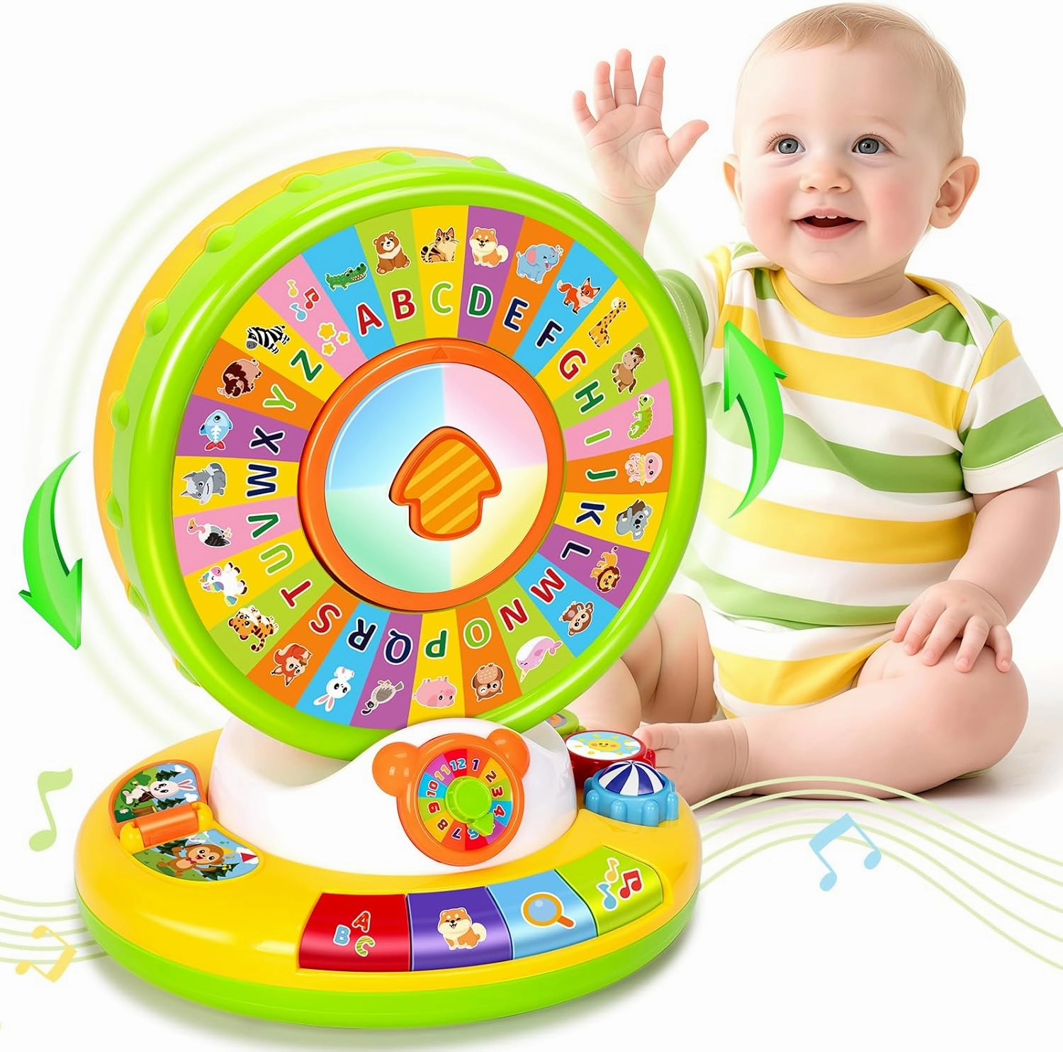 Learning & Musical Toys for 1 2 3 Year Old Boys Girls, 360° Spin and Sing Alphabet Zoo with Light for Toddler 1-3, Educational Development Toys for Kid, Christmas Birthday Gifts for Baby 12-18 Months
