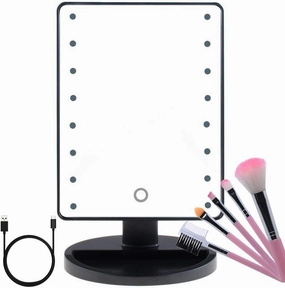 LED Lighted Makeup Mirror with 16 Led Lights Touch Screen Dimmable Brightness180 Rotation USB Battery Double Charge Countertop Cosmetics for Mothers Women Teen Girls Juniors