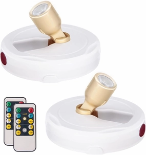 LED Spotlight, Battery Powered Picture Lights, Uplighting Indoor, Puck Lights with Remote, Stick Spot Light for Wall Display Picture Dartboard Painting Artwork Accent-2pcs