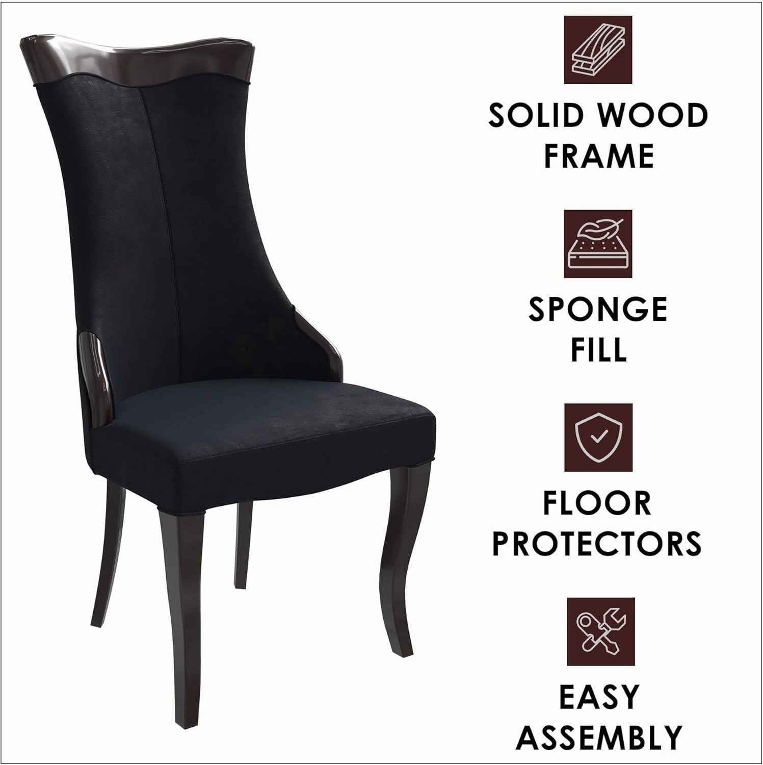 LeisureMod Modern Dining Chair Upholstered in Leather Cozy Accent Kitchen with Rubberwood Legs Novara Series, Velvet Black