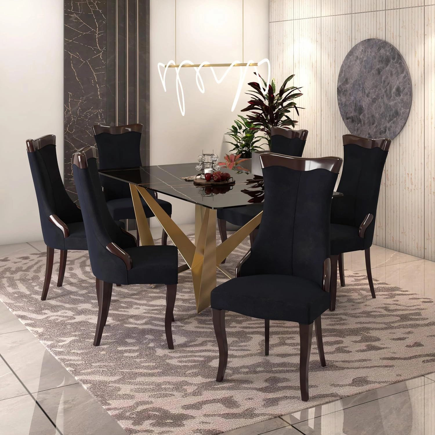 LeisureMod Modern Dining Chair Upholstered in Leather Cozy Accent Kitchen with Rubberwood Legs Novara Series, Velvet Black