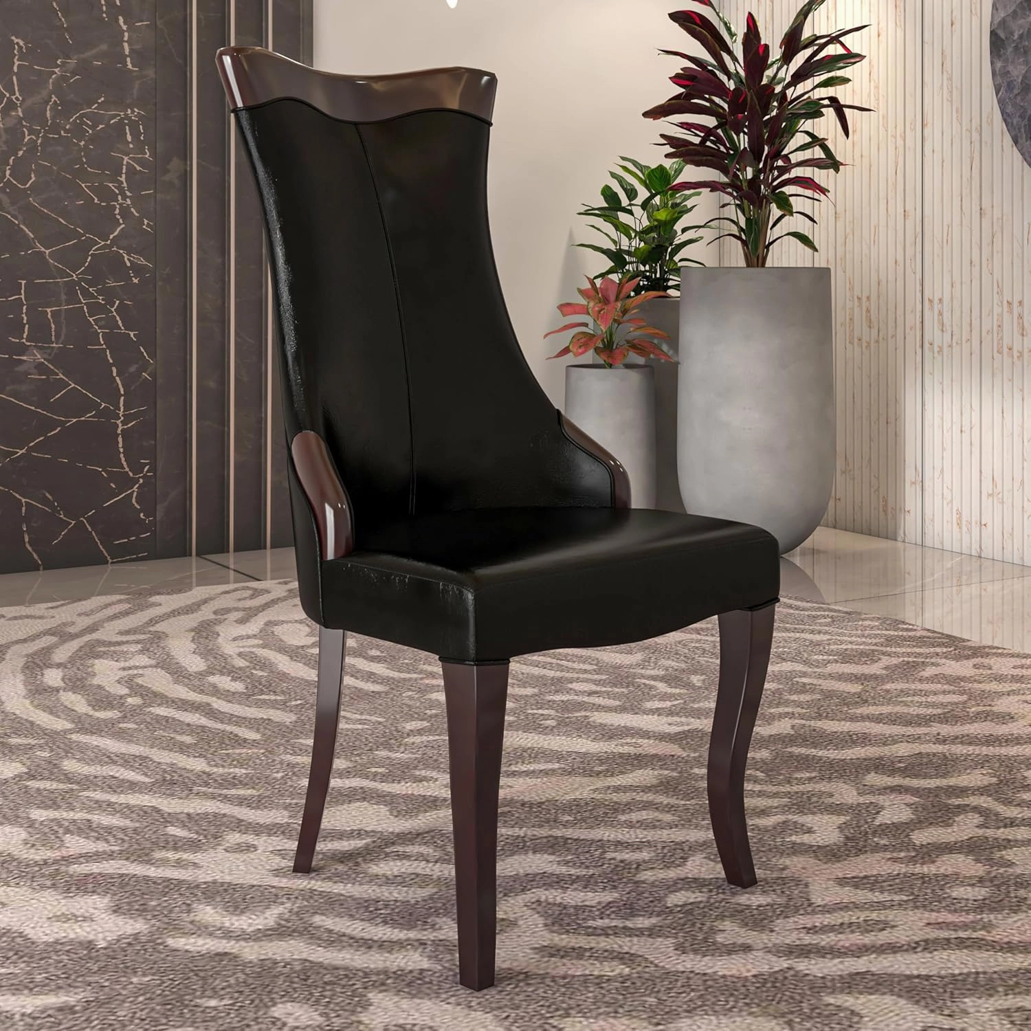 LeisureMod Modern Dining Chair Upholstered in Leather or Velvet Cozy Accent Kitchen with Rubberwood Legs Novara Series, Black