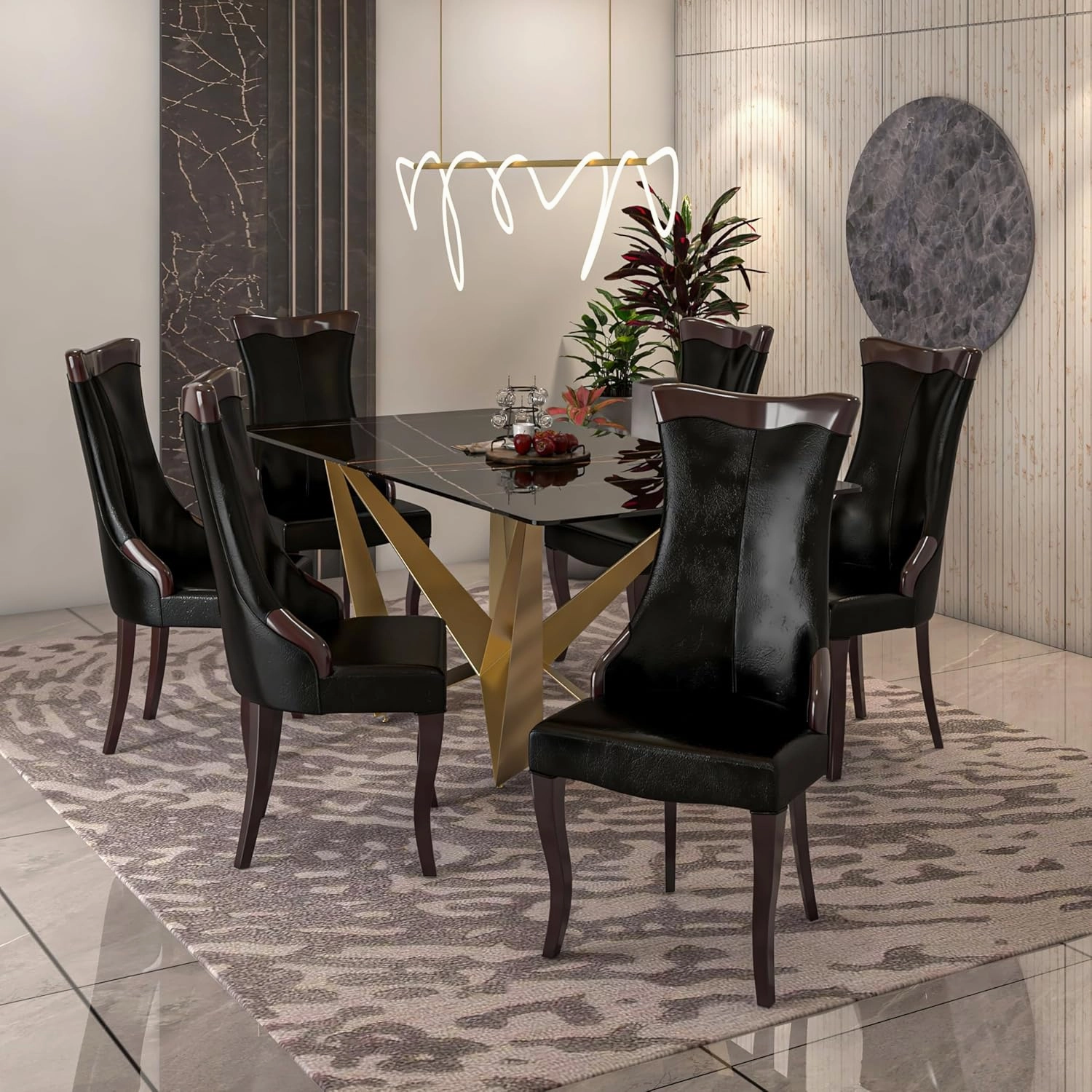 LeisureMod Modern Dining Chair Upholstered in Leather or Velvet Cozy Accent Kitchen with Rubberwood Legs Novara Series, Black