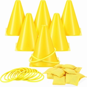 Leitee 30 Pcs 3 in 1 Carnival Outdoor Games Combo Set, Plastic Cones Ring Toss Games Includes 6 Plastic Buckets, 12 Plastic Rings, 12 Sandbags Gift for Birthday Christmas Party