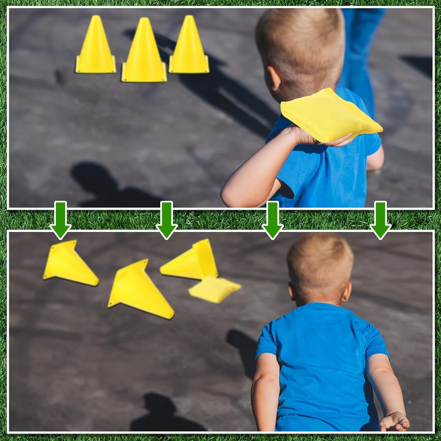 Leitee 30 Pcs 3 in 1 Carnival Outdoor Games Combo Set, Plastic Cones Ring Toss Games Includes 6 Plastic Buckets, 12 Plastic Rings, 12 Sandbags Gift for Birthday Christmas Party