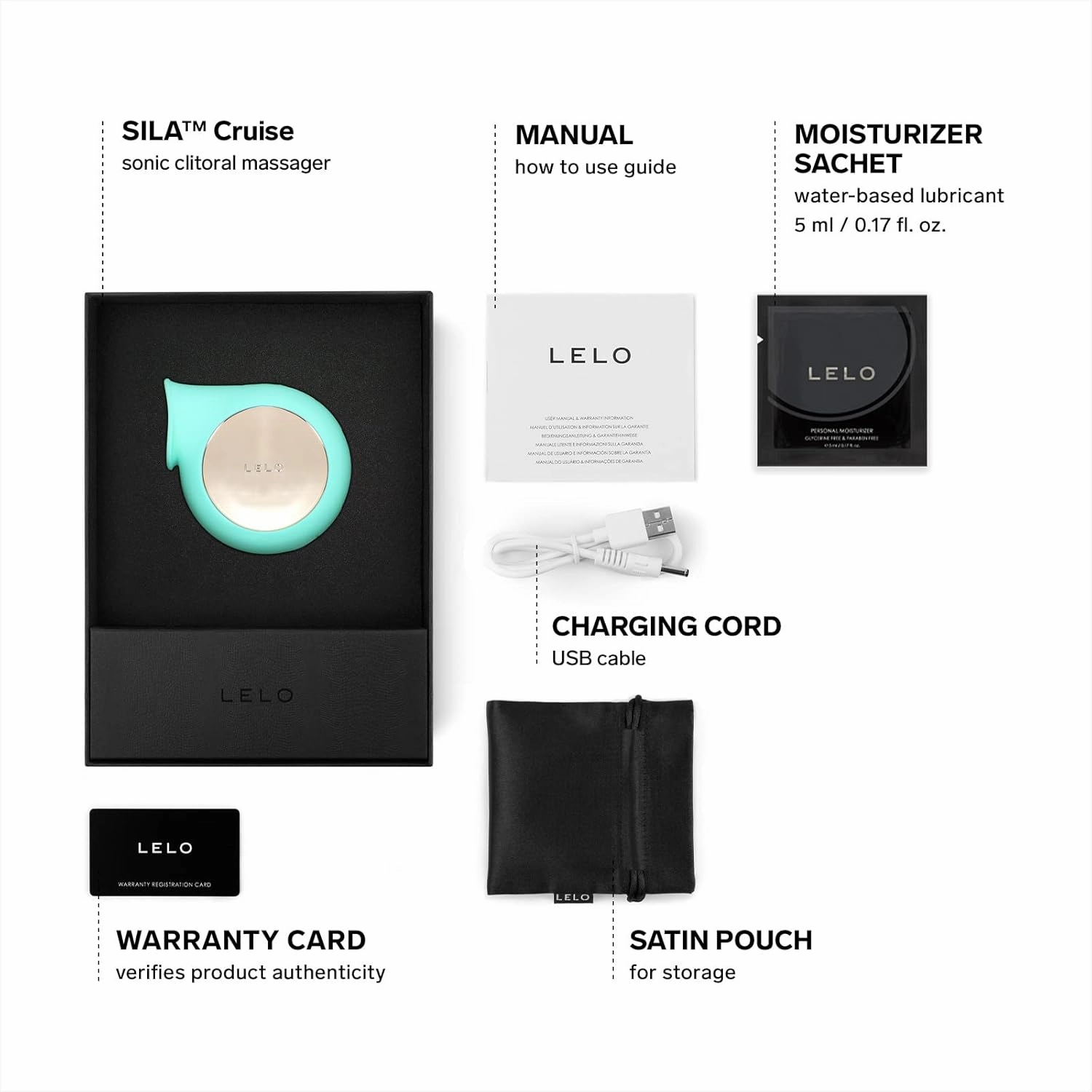LELO SILA Cruise Suction Vibrator, Clit Sucking Toy for Woman, Clitoris Stimulator with Waterproof Design, Suction Sex Toy with 8 Vibrations Settings for Limitless Pleasure, Aqua