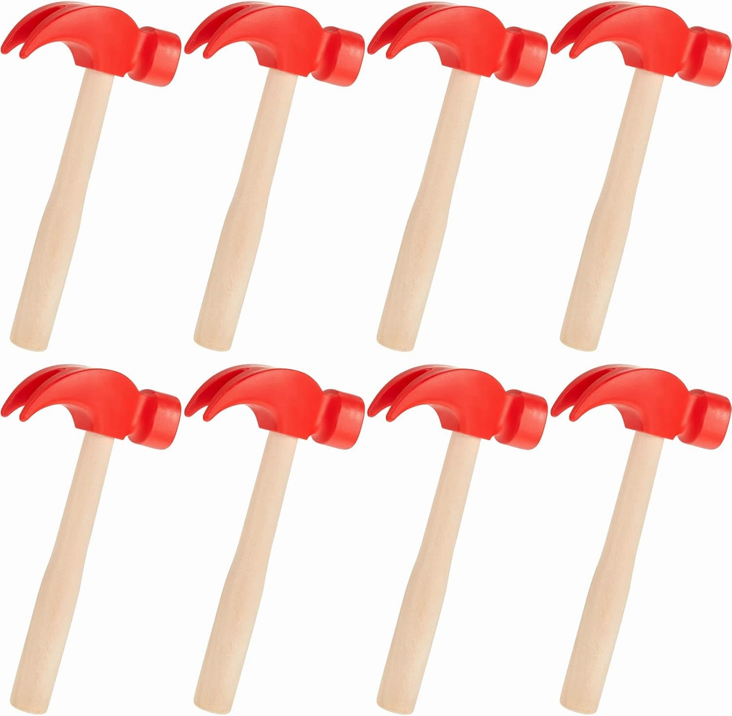 Lewtemi 8 Pcs Wooden Hammer Toys Simulation Hammers Small Toy Maintenance Tools Toys for Education Little Teenagers School Gift Birthday Party, Red, 6.5 Inches