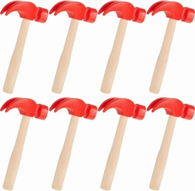 Lewtemi 8 Pcs Wooden Hammer Toys Simulation Hammers Small Toy Maintenance Tools Toys for Education Little Teenagers School Gift Birthday Party, Red, 6.5 Inches