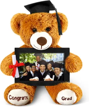 Leyndo Class of 2025 Graduation Plush Bear with Picture Frame Diploma Cap 9 Inch Congrats Grad Plush Stuffed Animal Bear Graduation Gifts for Preschool Kindergarten College Masters(Black)