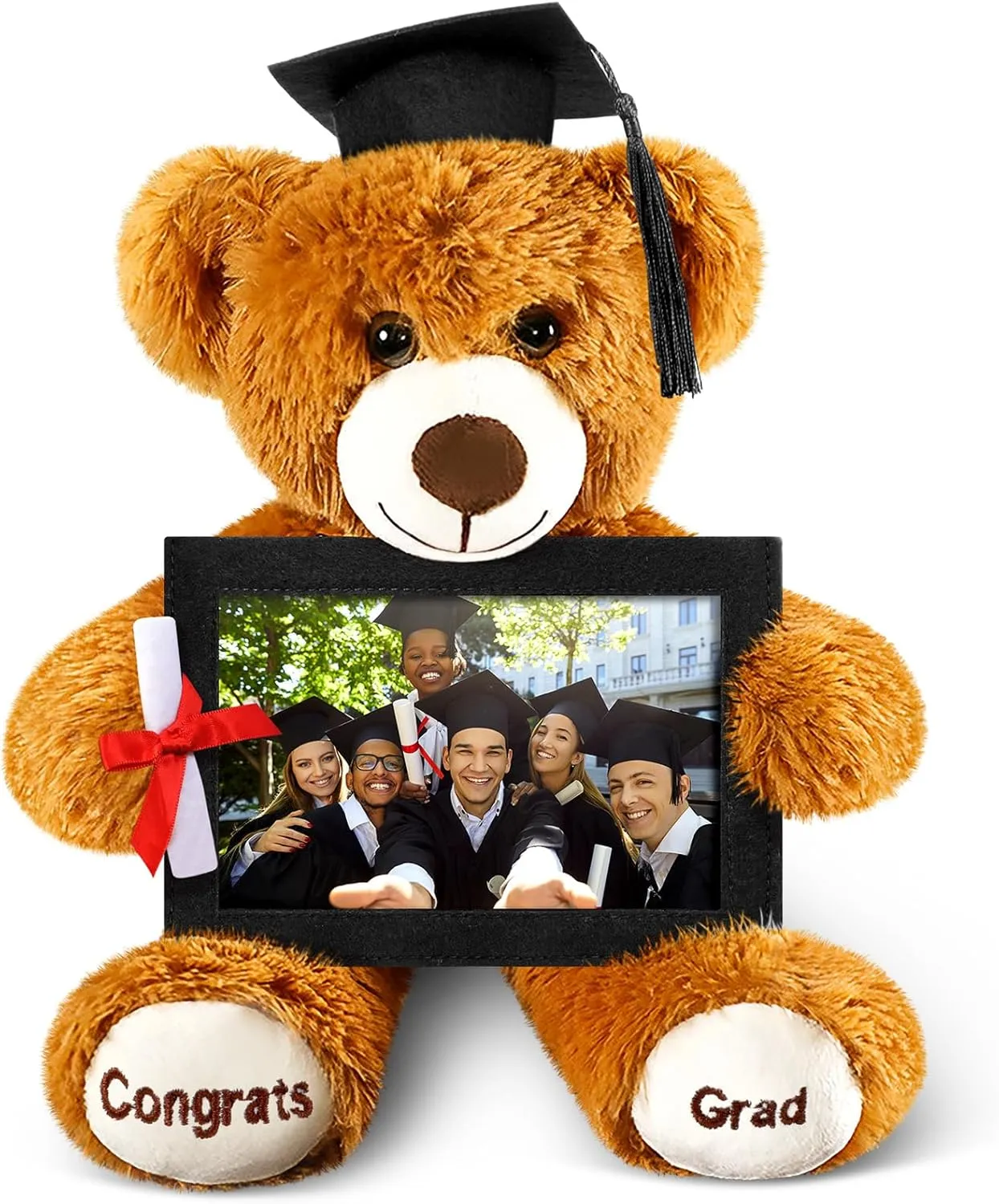 Leyndo Class of 2025 Graduation Plush Bear with Picture Frame Diploma Cap 9 Inch Congrats Grad Plush Stuffed Animal Bear Graduation Gifts for Preschool Kindergarten College Masters(Black)