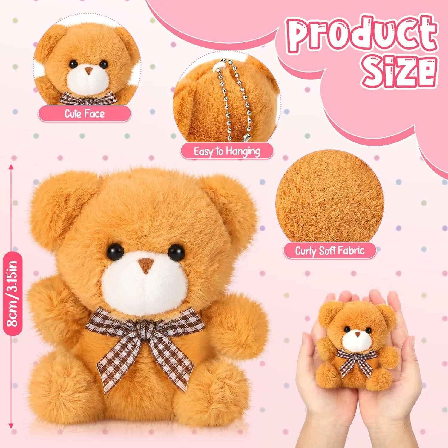 Libima 48 Pcs Valentine Gifts 24 Mini Brown Bears Bulk and 24 Blessing Cards Small Bear Stuffed Animals Plush Party Favors Set for Boys Girls Classroom Exchange Gifts(Plain Style)