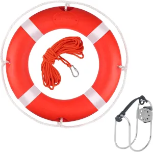 Life Ring 23"/28" Boat Safety Throw Buoy With Reflective Tape & Grab Lines - Orange for Boats, Includes Water Floating Saving Rope and Bracket
