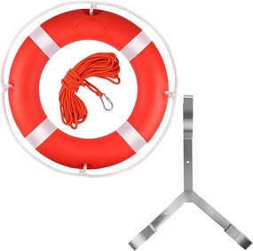 Life Ring 23"/28" Boat Safety Throw Buoy With Reflective Tape & Grab Lines - Orange for Boats, Includes Water Floating Saving Rope and Bracket