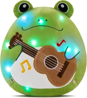 Light up Singing Frog Plush Pillow Play Song LED Colorful Night Light Glow Stuffed Animal Squishy Toys Original Gifts for Kids Boys Girls 12"