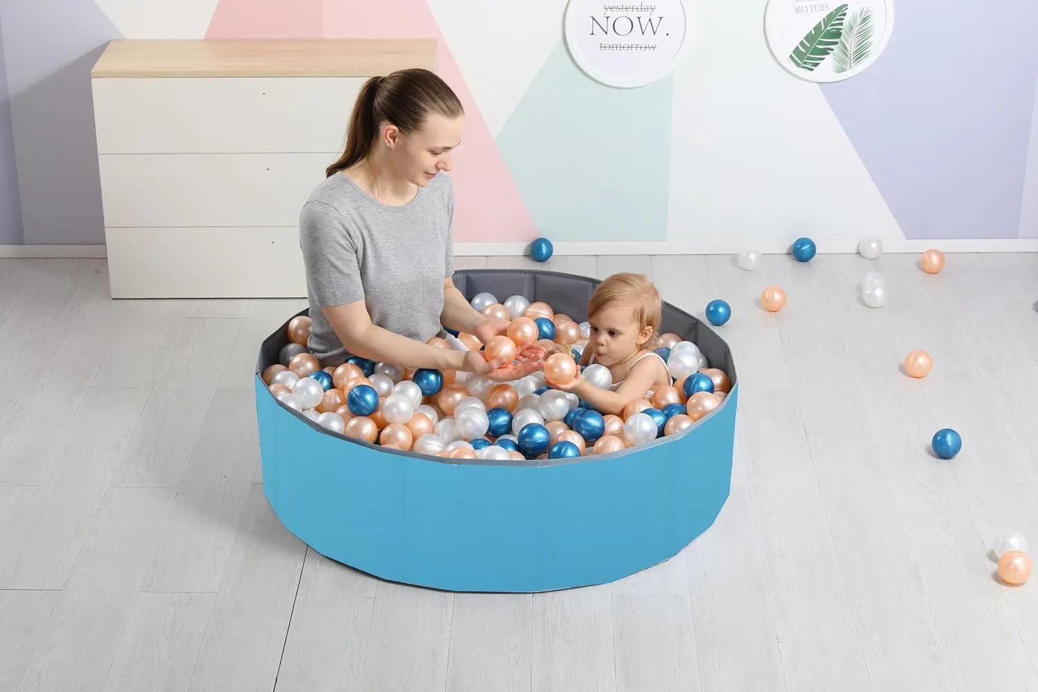 LimitlessFunN Foldable Double Layer Oxford Cloth Kids Ball Pit, Play Ball Pool with Storage Bag (Balls Not Included) Playpen for Baby Toddlers (48 Inch, Large, Blue)