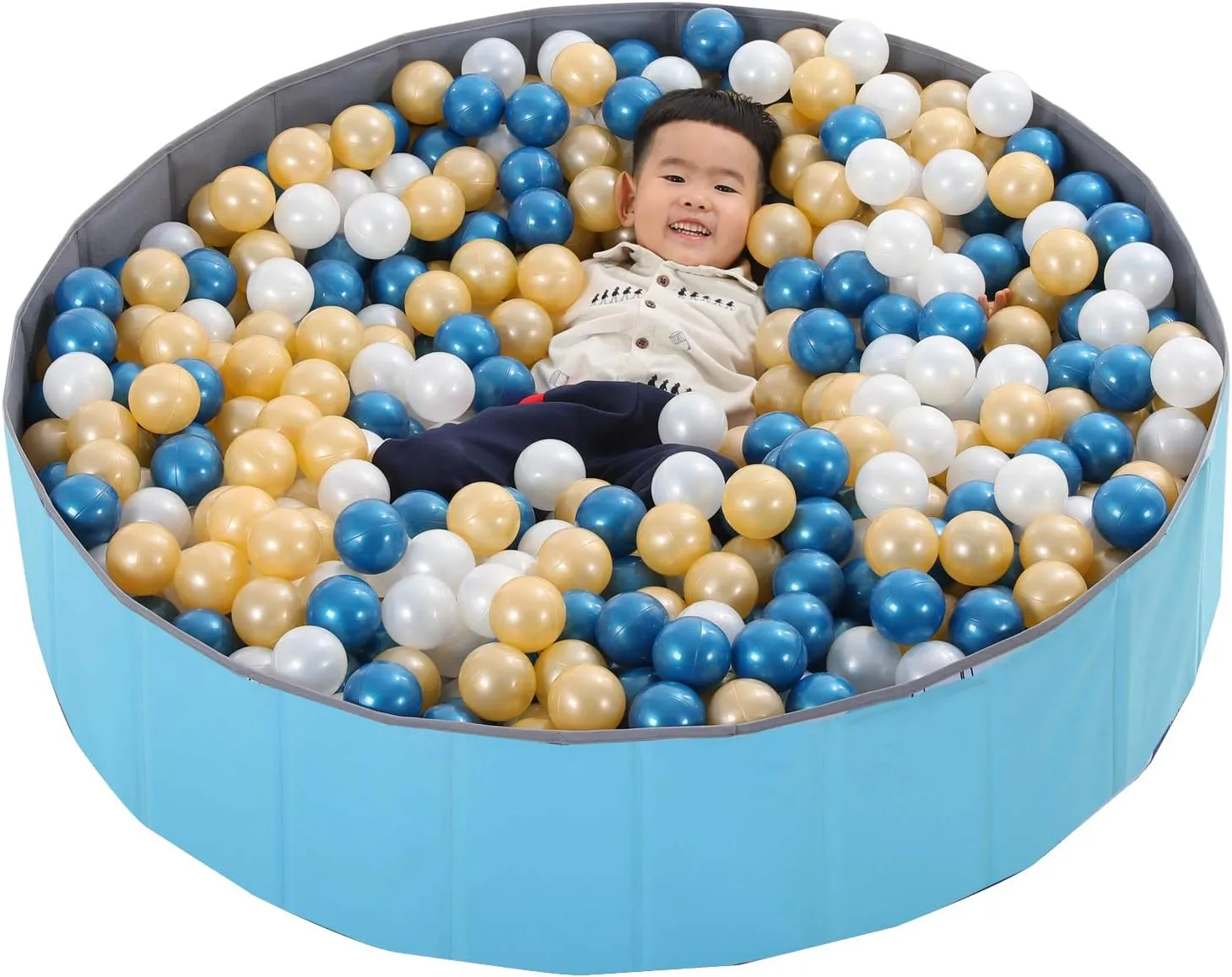 LimitlessFunN Foldable Double Layer Oxford Cloth Kids Ball Pit, Play Ball Pool with Storage Bag (Balls Not Included) Playpen for Baby Toddlers (48 Inch, Large, Blue)