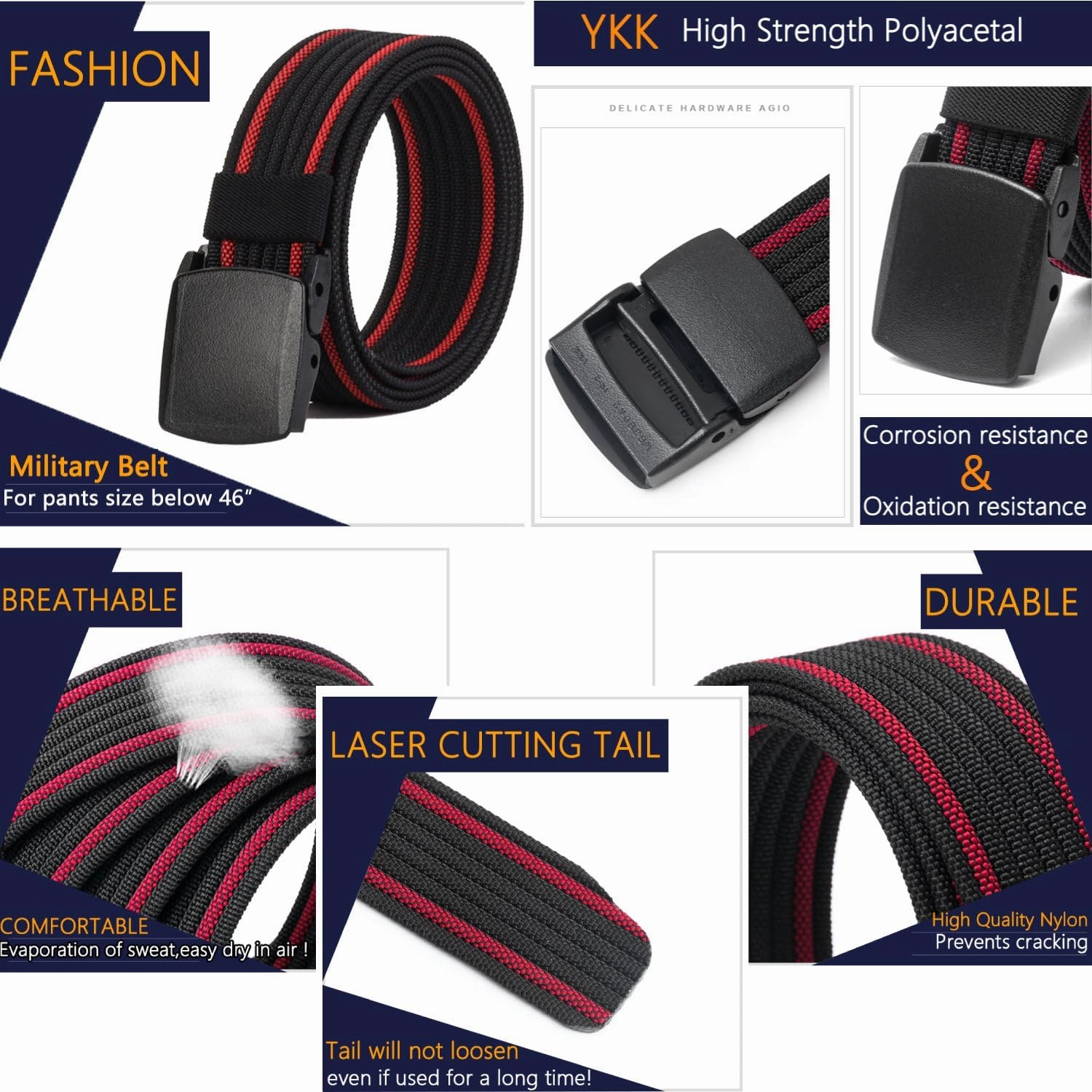 LionVII Nylon Belts Men, Breathable Web Belt with YKK Plastic Buckle Durable for Working, Trim to Fit 28-49" Waist