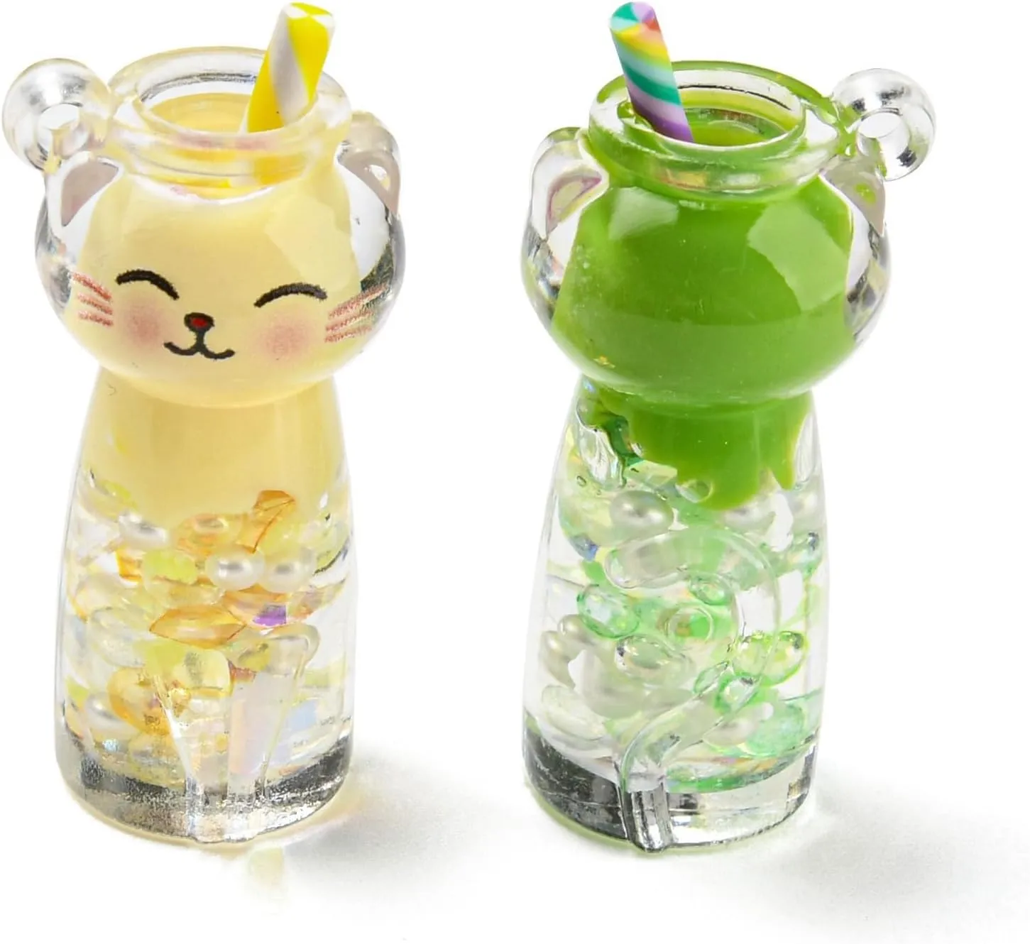 LiQunSweet 50 pcs Colorful Luminous Cat Shaped Cup Charms Lovely Kitten Drink Bottle Charms for DIY Jewelry Necklace Bracelet Earring Craft Bag Keychain