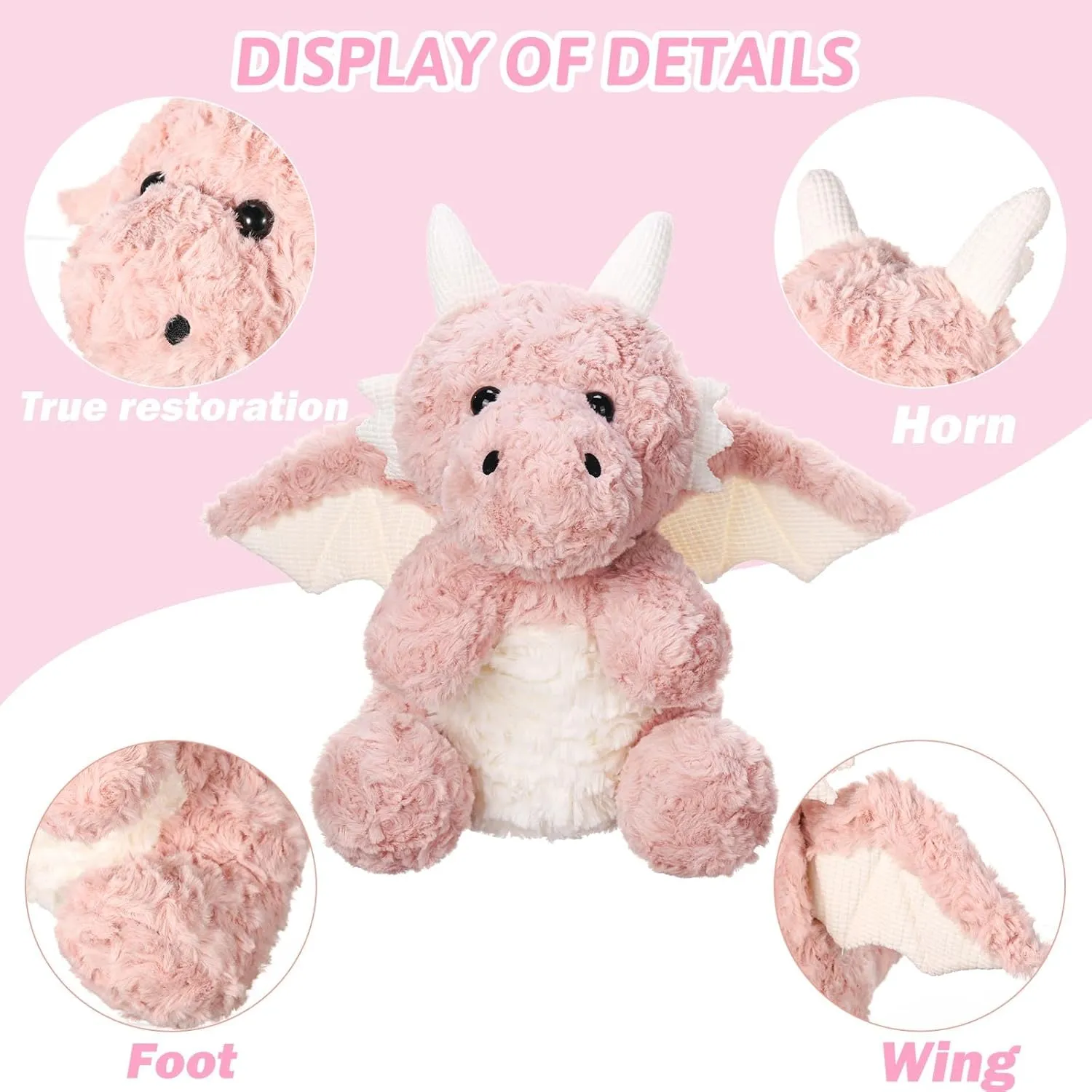 Little Flying Dragon Plush,Soft Dinosaur Stuffed Animals Pillow,Kawaii Fire Dragon Animal Plushies Toy, for Girls,11.86",Pink