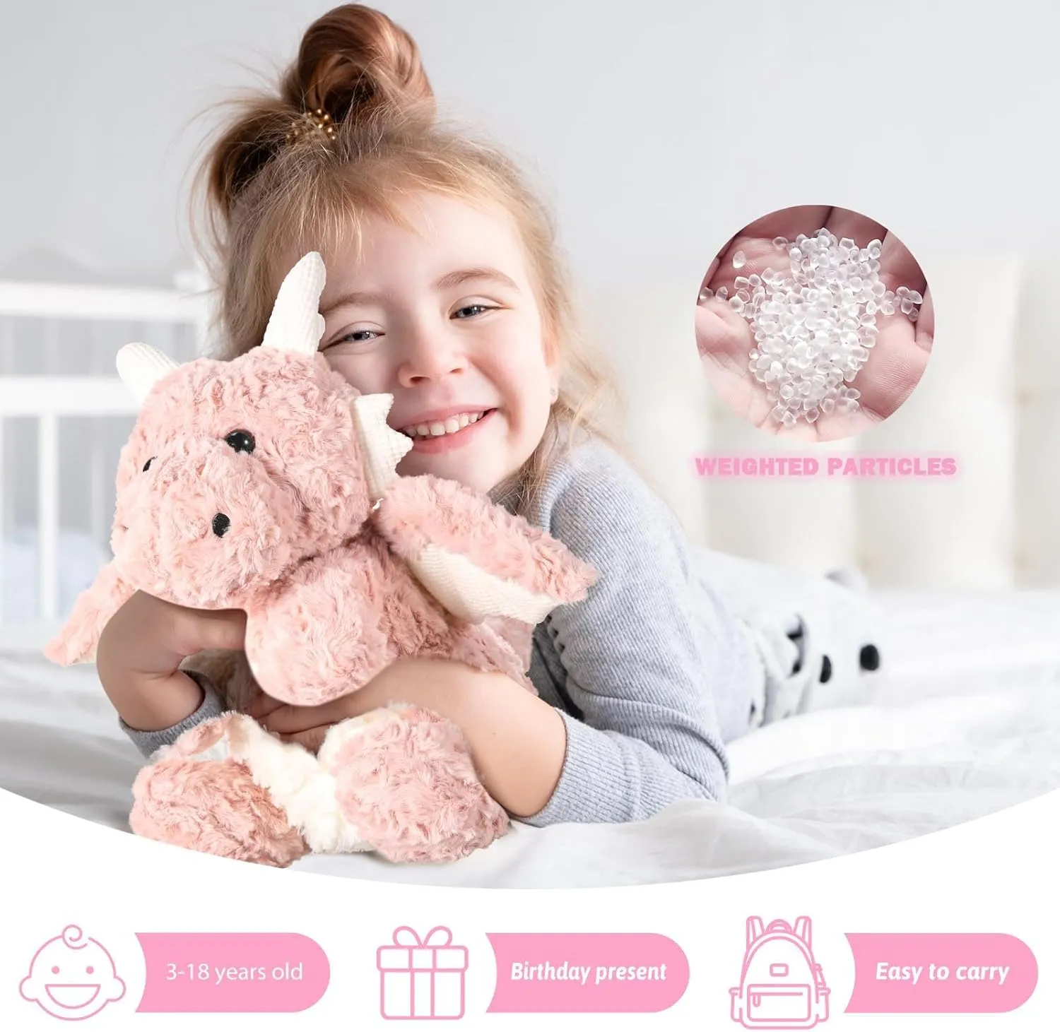 Little Flying Dragon Plush,Soft Dinosaur Stuffed Animals Pillow,Kawaii Fire Dragon Animal Plushies Toy, for Girls,11.86",Pink