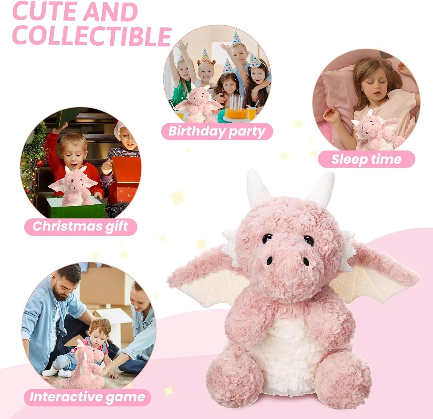 Little Flying Dragon Plush,Soft Dinosaur Stuffed Animals Pillow,Kawaii Fire Dragon Animal Plushies Toy, for Girls,11.86",Pink