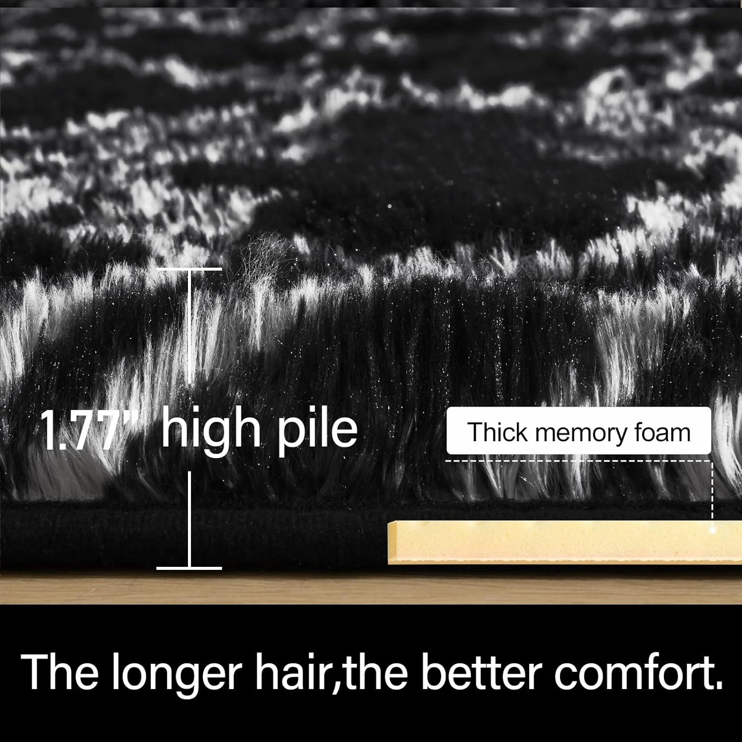 LOCHAS Luxury Shag Area Rug 2x6 Feet Geometric Plush Fluffy Rugs, Extra Soft Carpet Moroccan Rugs for Bedroom Living Room Dorm Kids, High Pile Shaggy Floor Rug Decor, Black/White